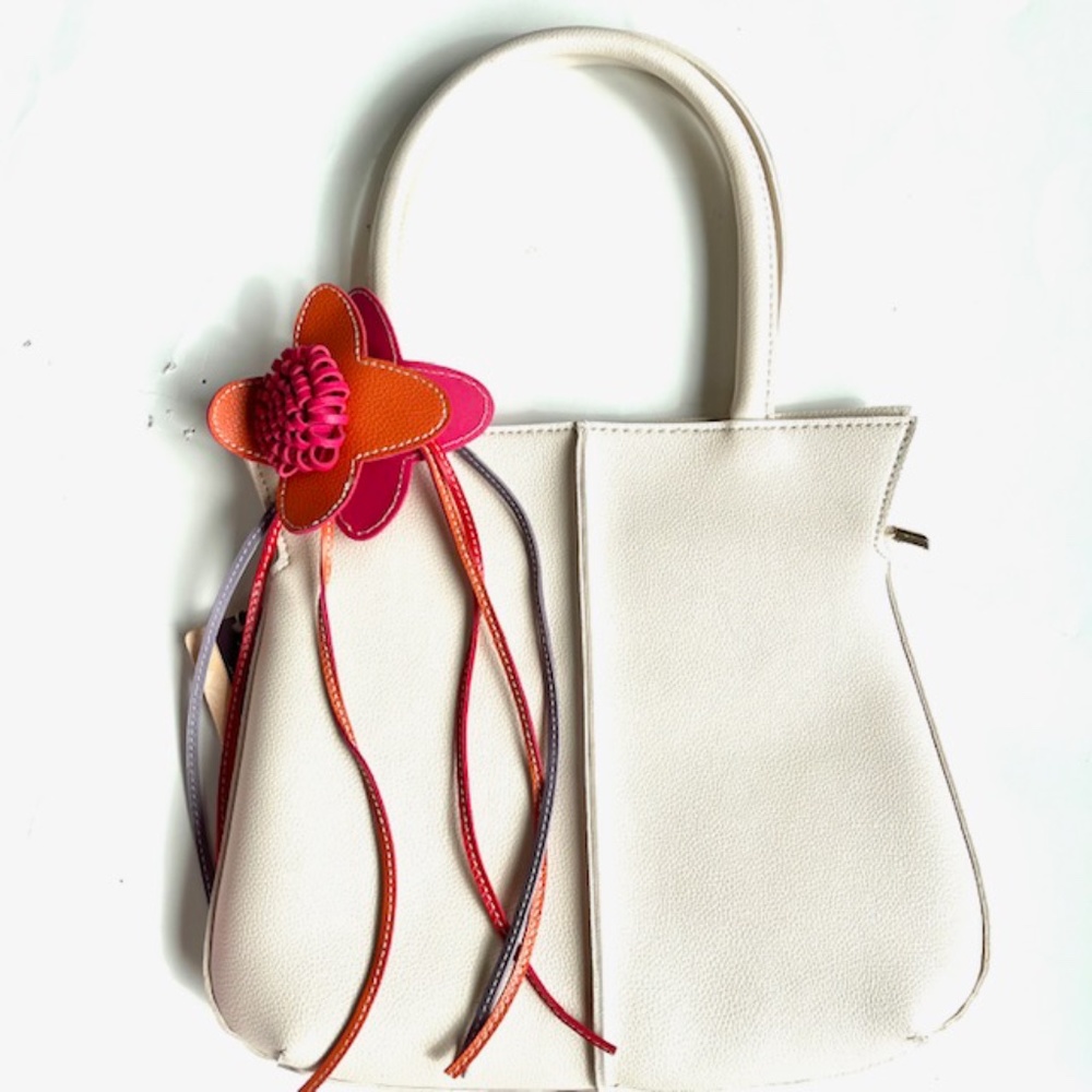 Mellow World Cream with Orange,Pink Flower Vegan Bag NWT